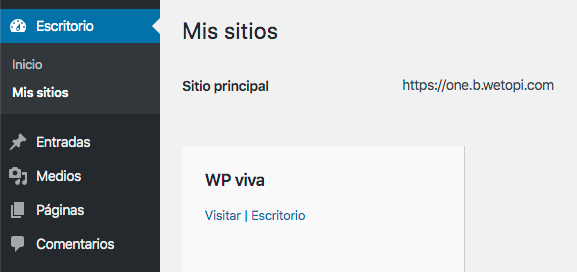 Apartado mis sitios de WordPress Multisite con subdirectorios