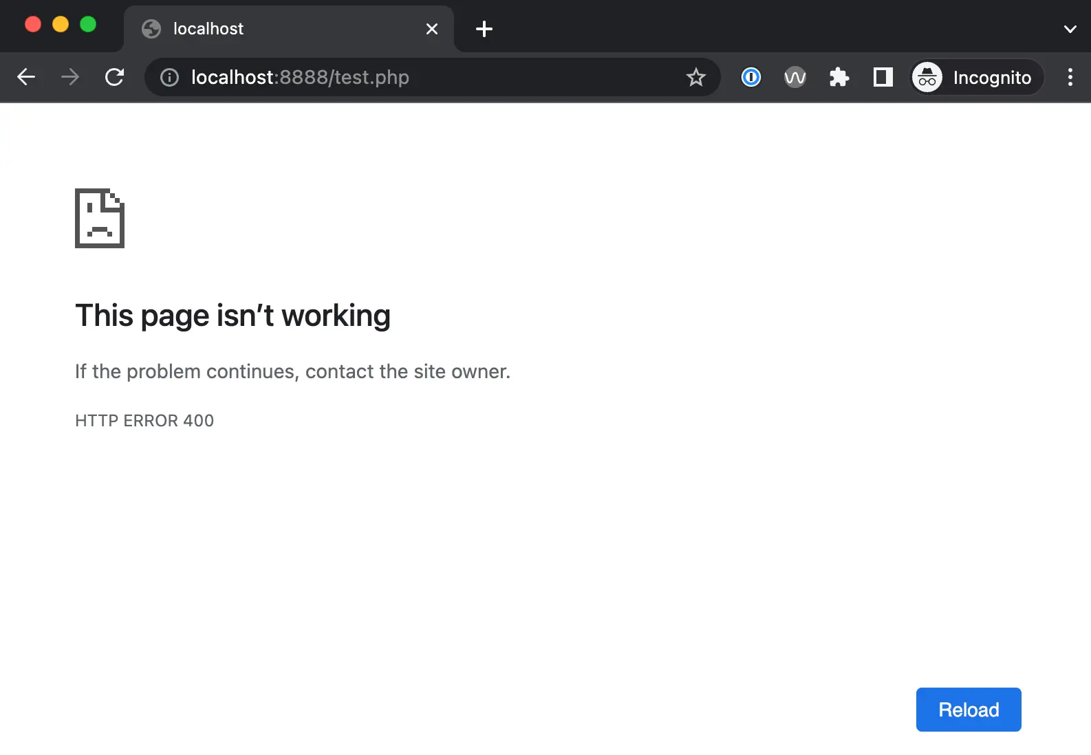 Página d'error HTTP 400 Bad Request en Chrome