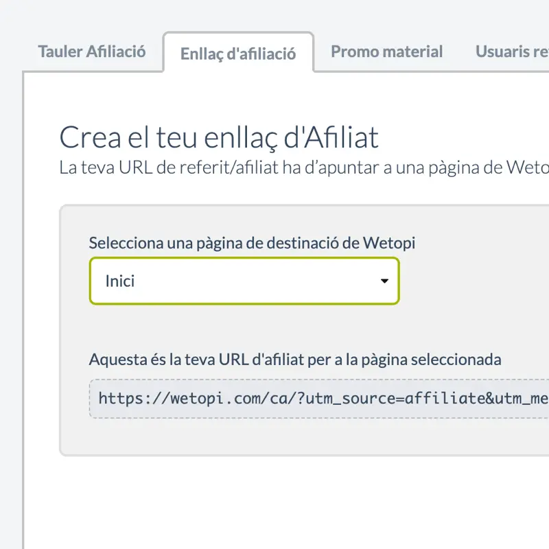 Crea el teu enllaç d'Afiliat