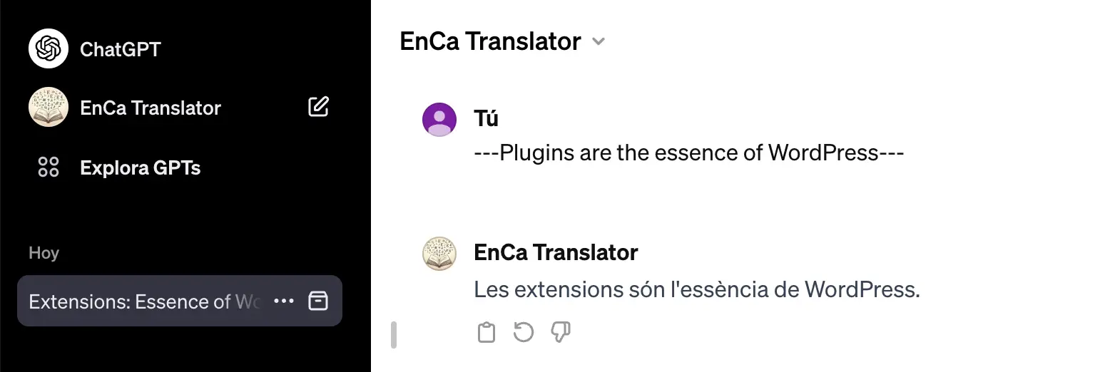ChatGPT Assistant translator example translation