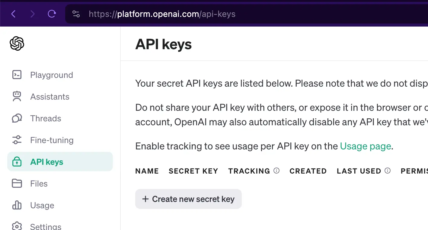 Create openAI key
