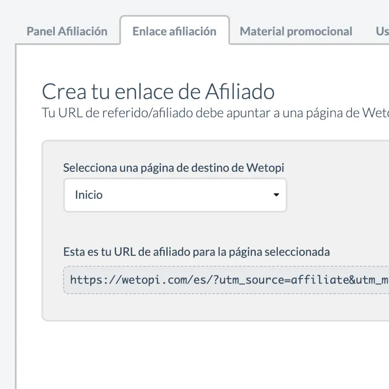 Crea tu enlace de afiliación