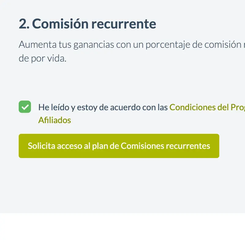 Solicita el acceso al plan basado en comisiones