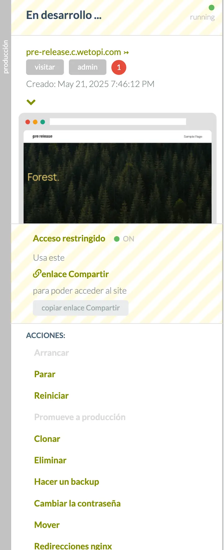 Servidor de desarrollo WordPress con acceso restringido