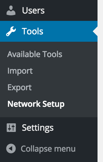 WordPress multisite Network Setup menu