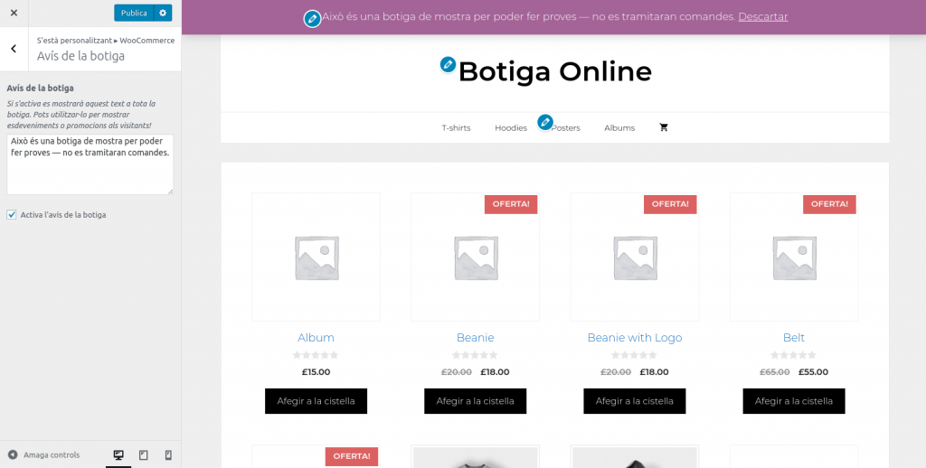 Woocommerce amb GeneratePress: personalització avís de la botiga