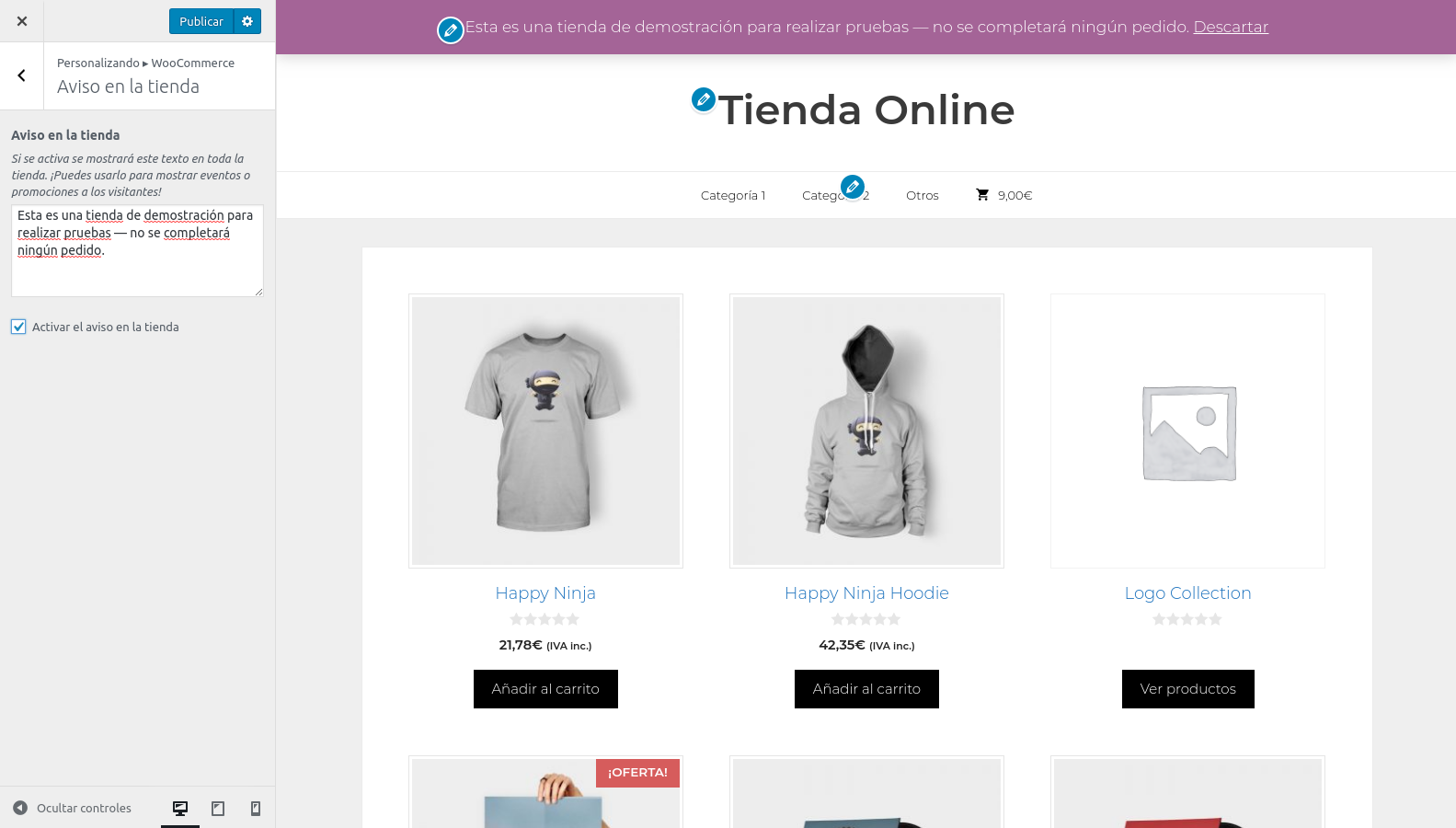 Woocommerce con GeneratePress: personalización aviso en la tienda