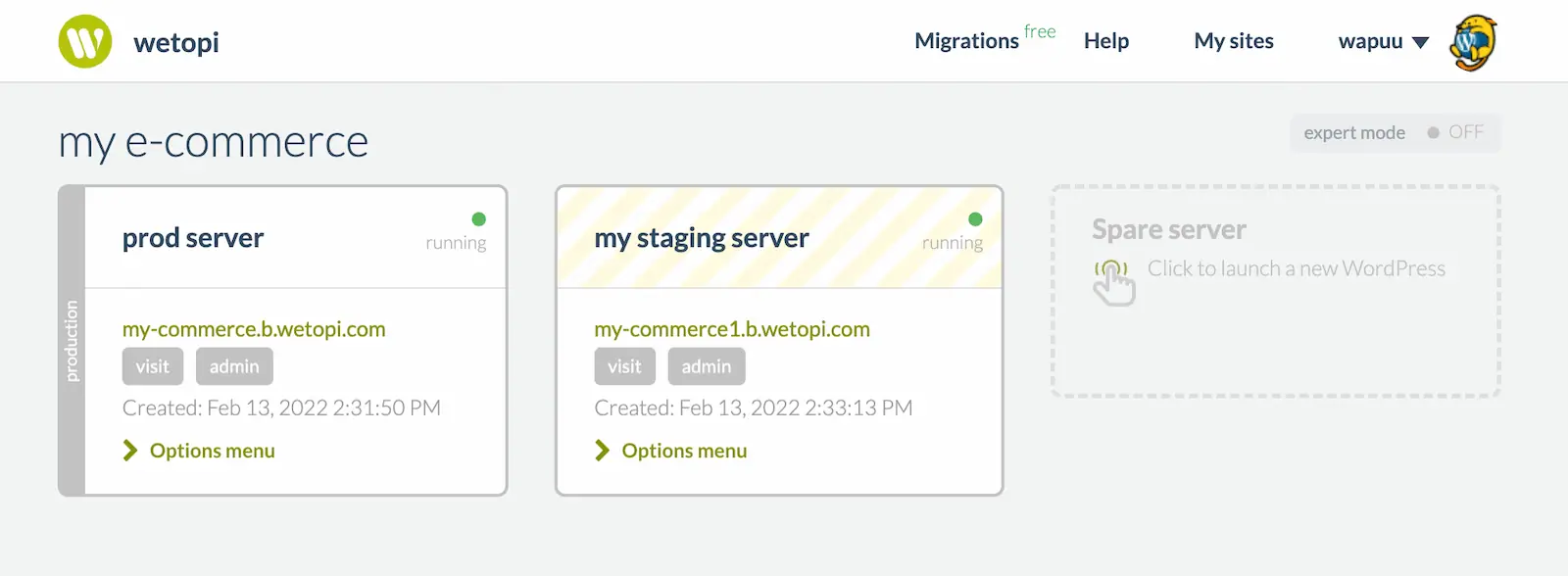 Managed WordPress Hosting panel