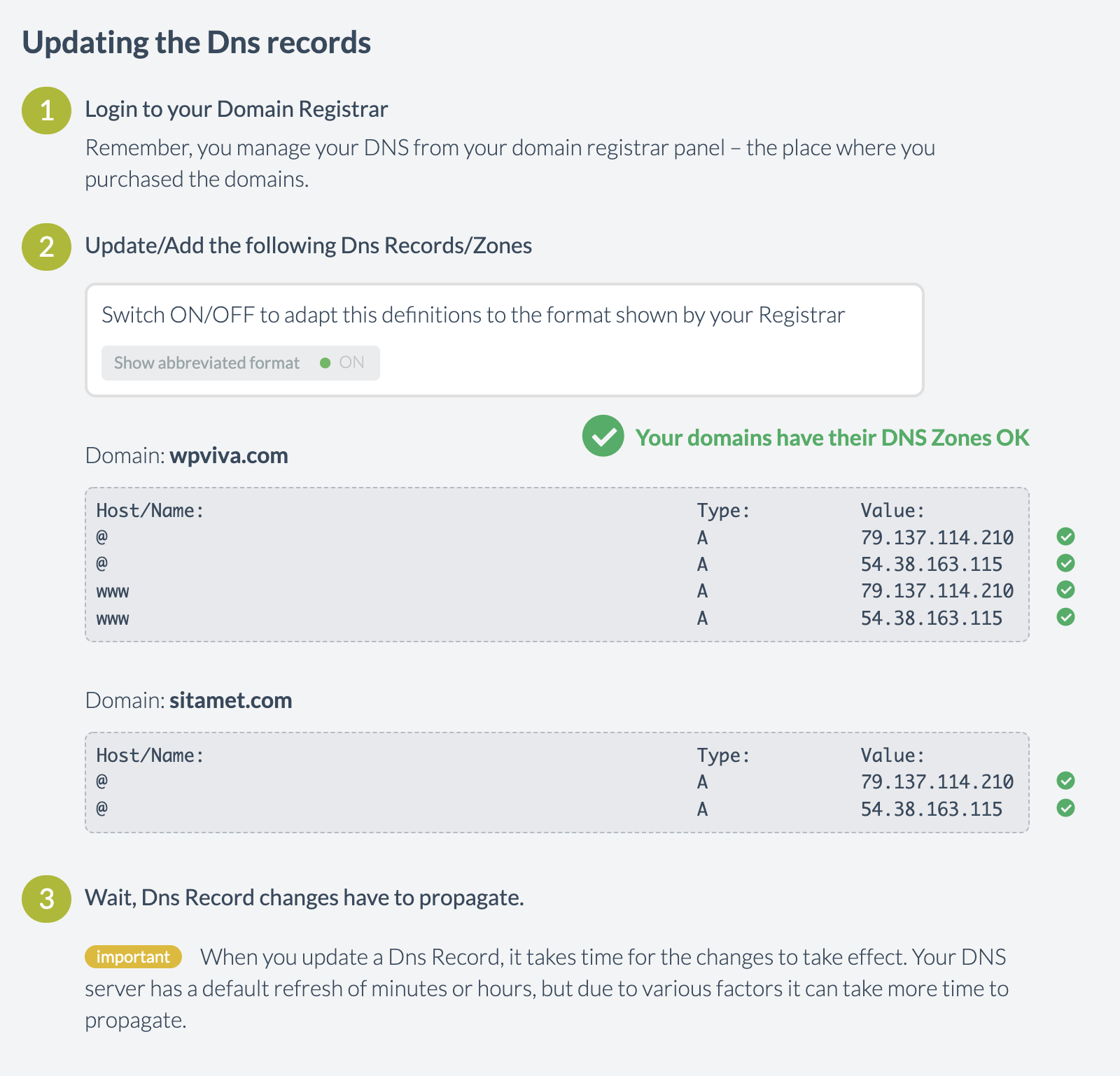 Updating the DNS records to manage multiple domains with WordPress multisite