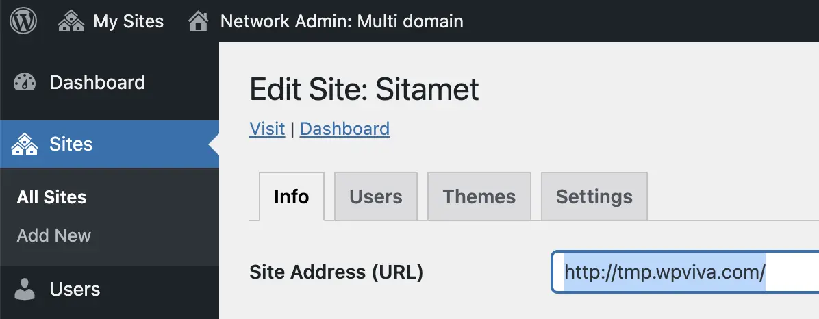 Site Address URL for the new WordPress multisite