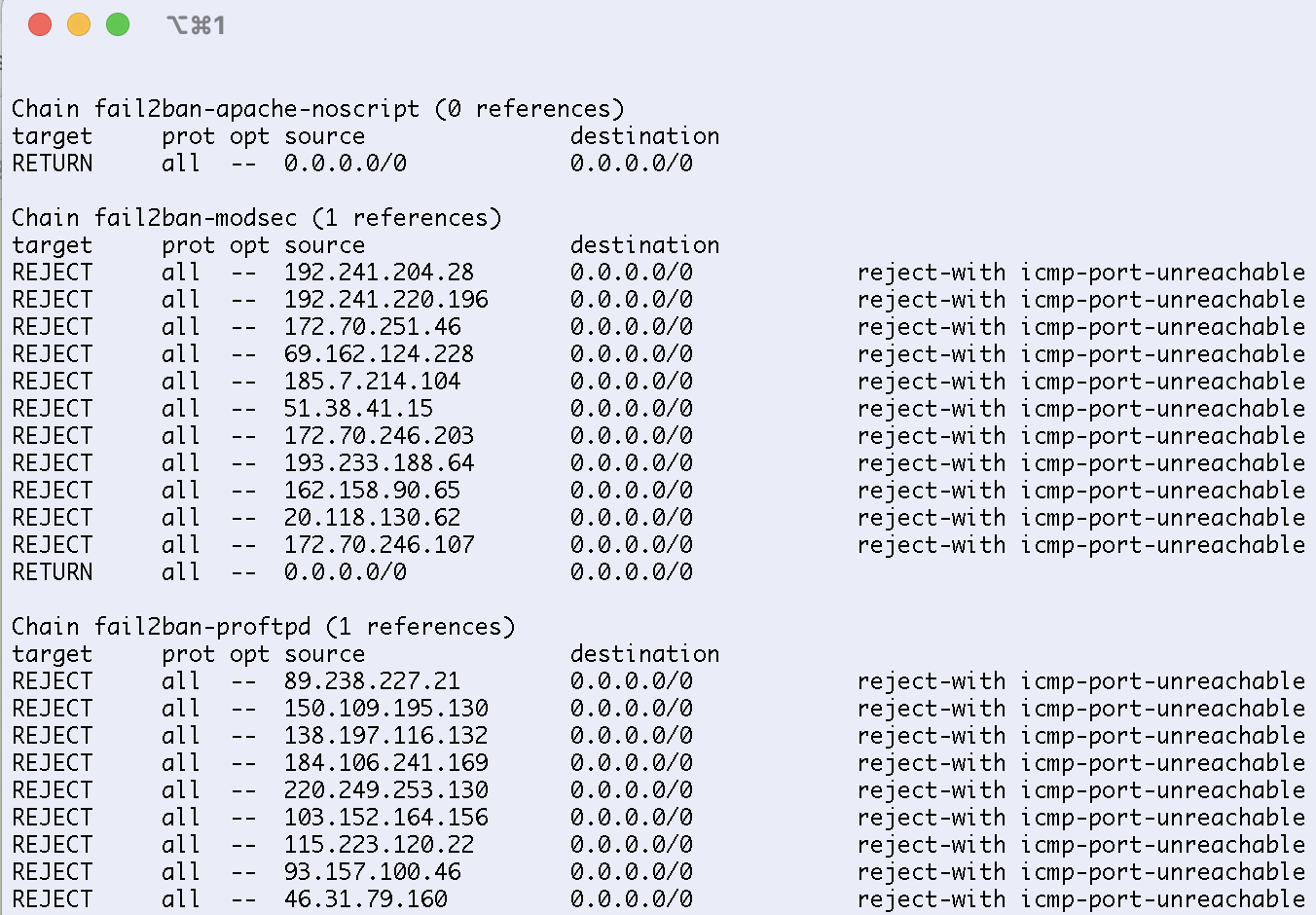 iptables bloqueando diferentes direcciones IP.