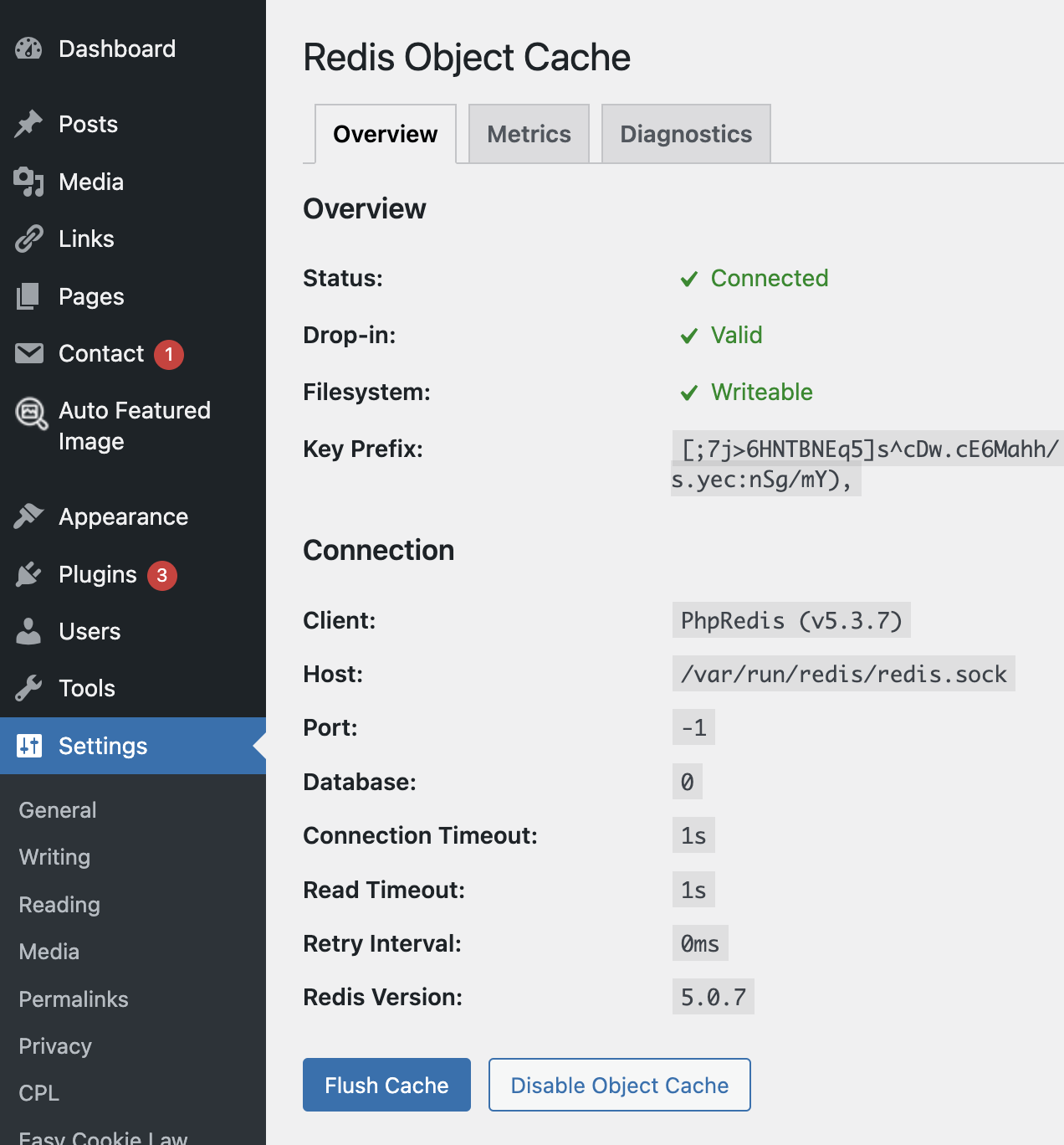 How to flush redis object cache