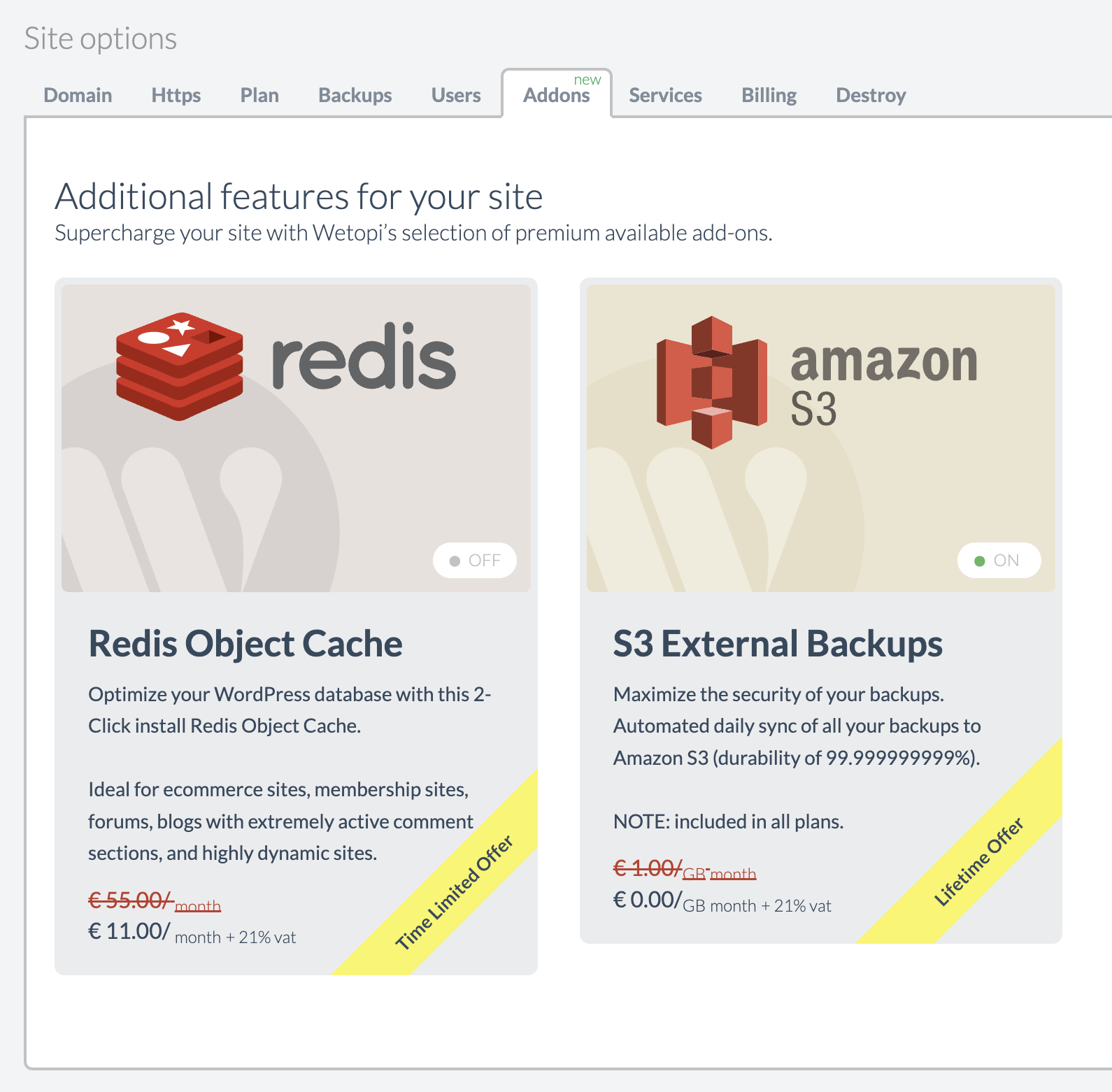 Wetopi addons with Redis Object Cache