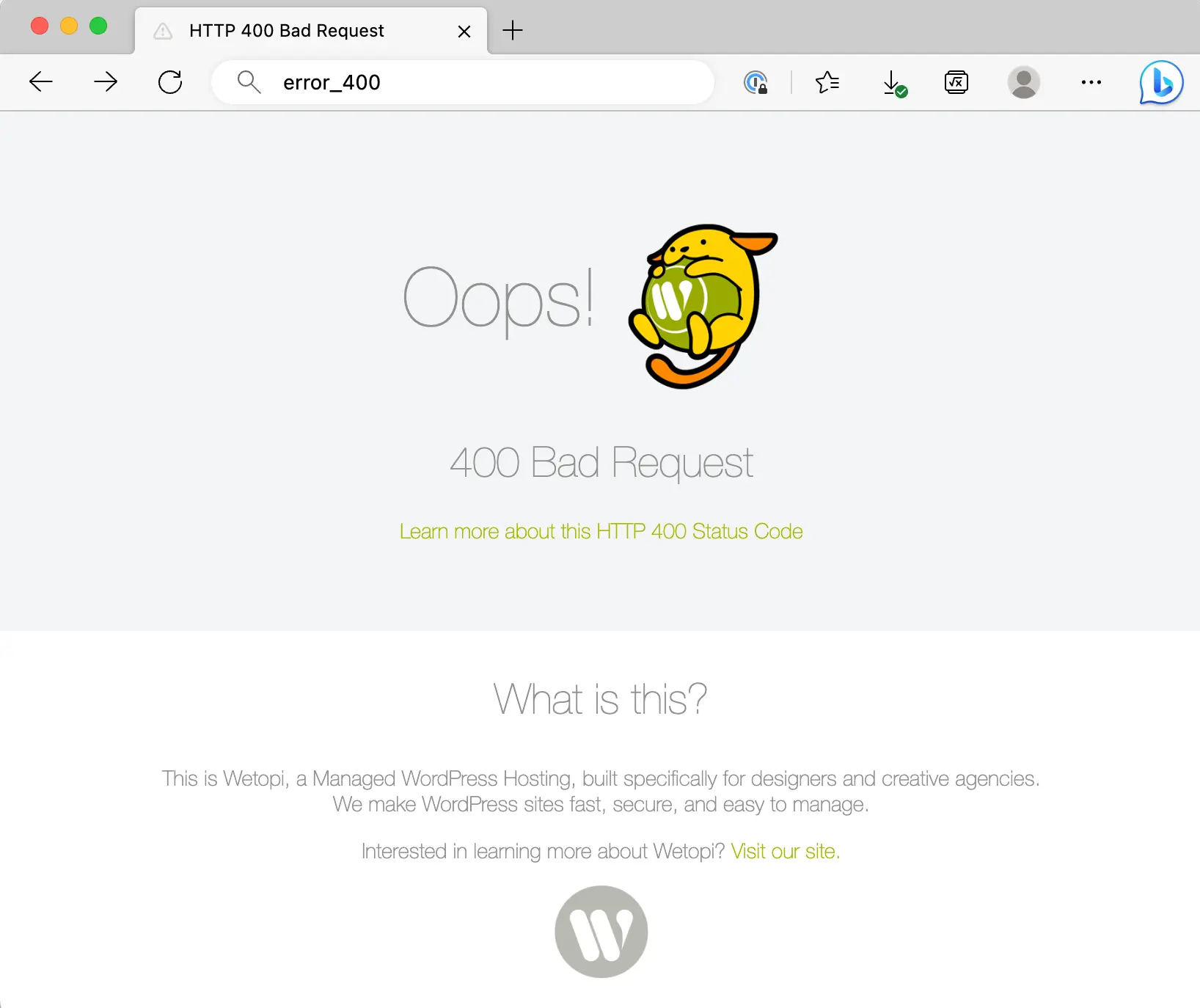 Wetopi 400 Bad Request Error Page