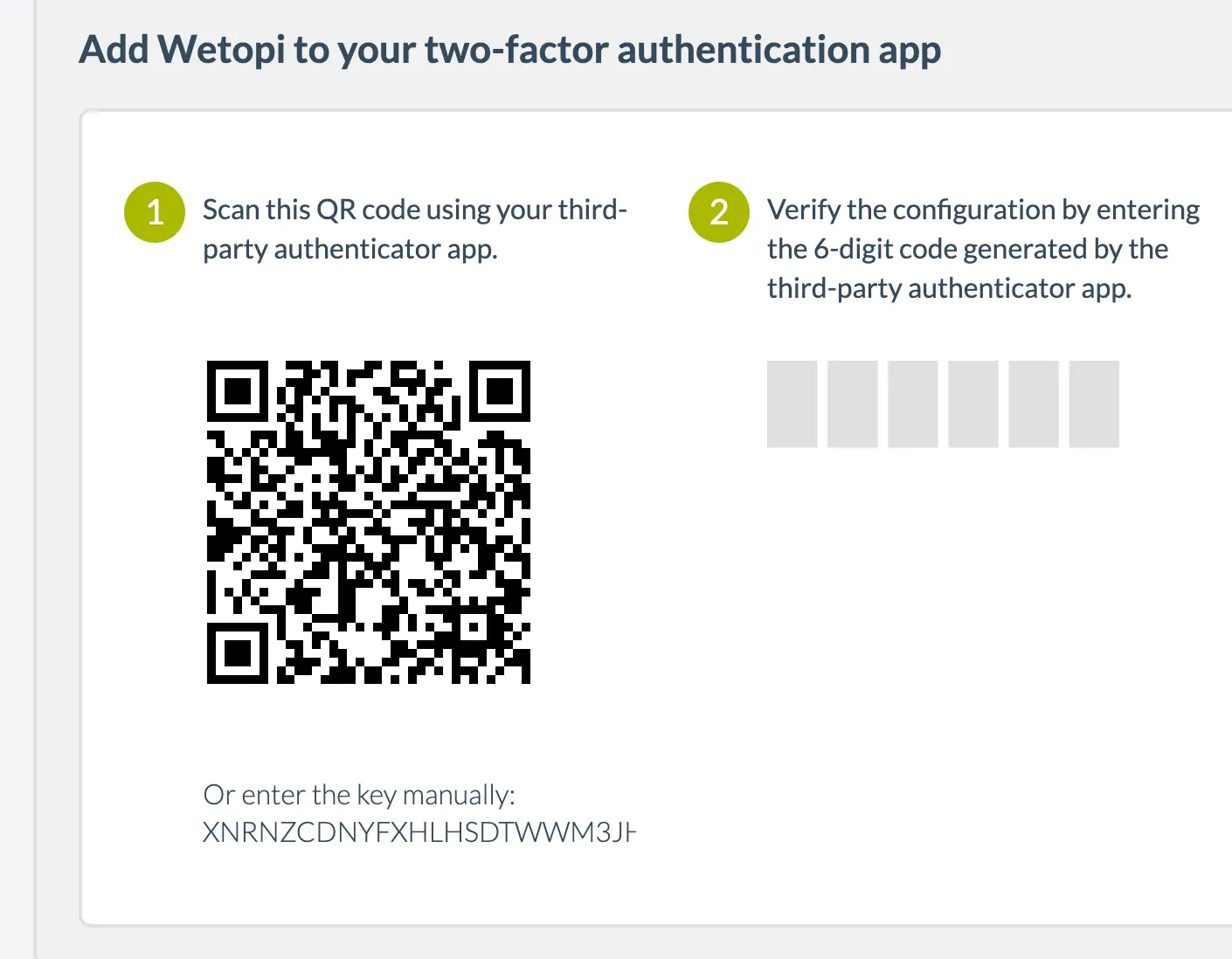 Add Wetopi to your two-factor authentication app