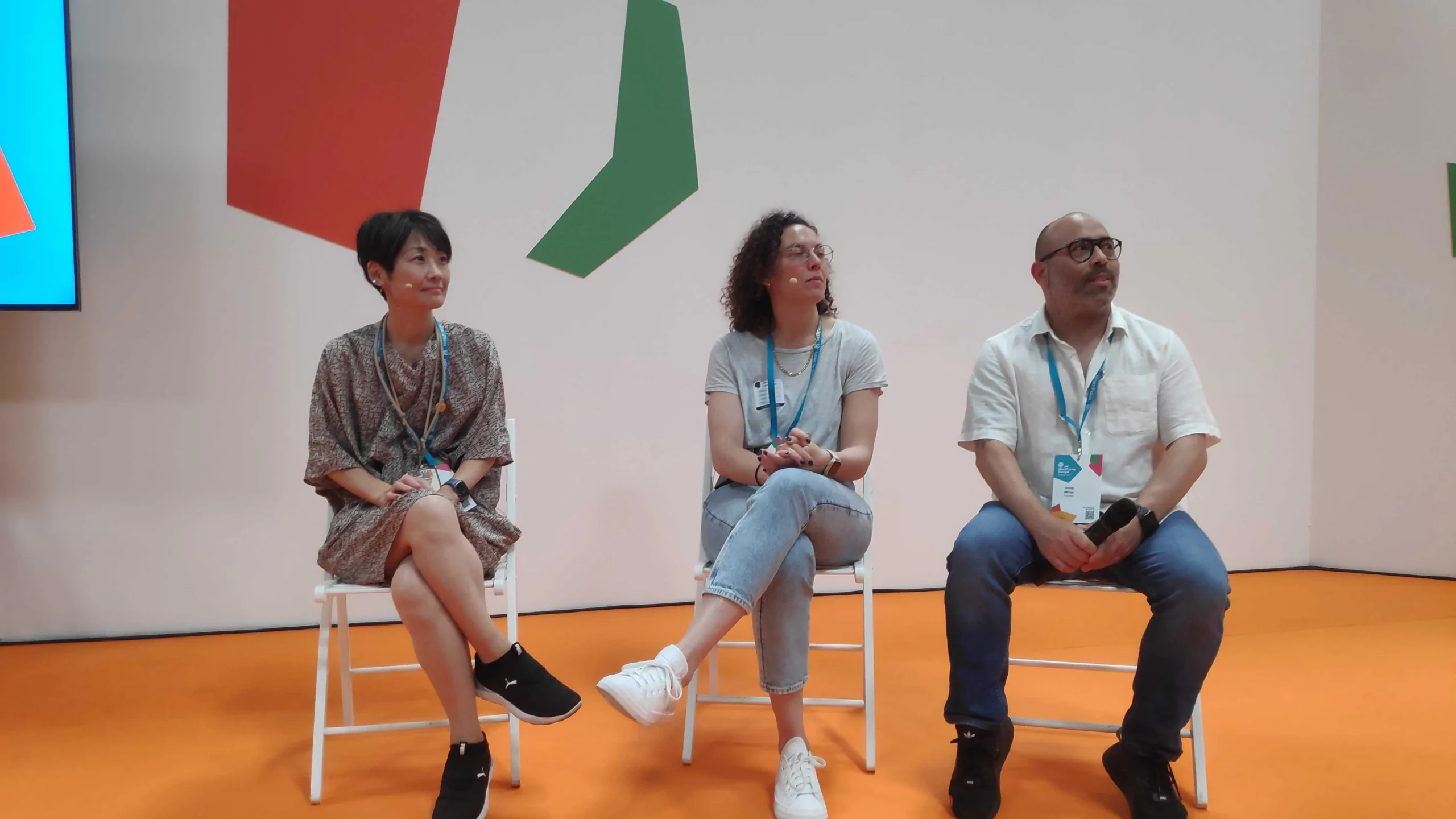 Image of WordPress Connect. Nao, Isotta, and Josep acting as speakers in a debate about the future of the WordPress Mentorship Program project.