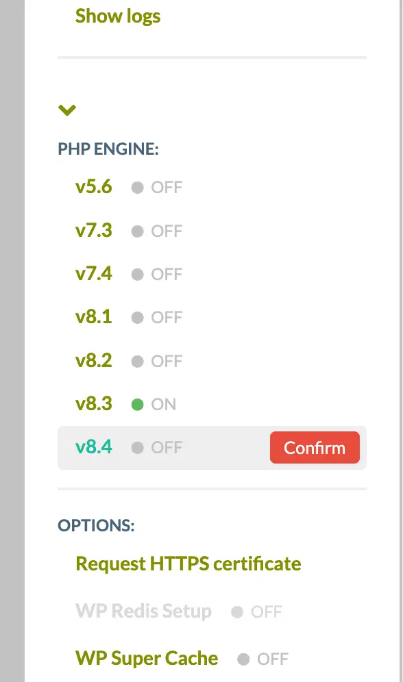 Cambia el motor de php con un solo clic